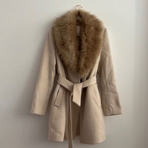 H&M faux fur trim coat